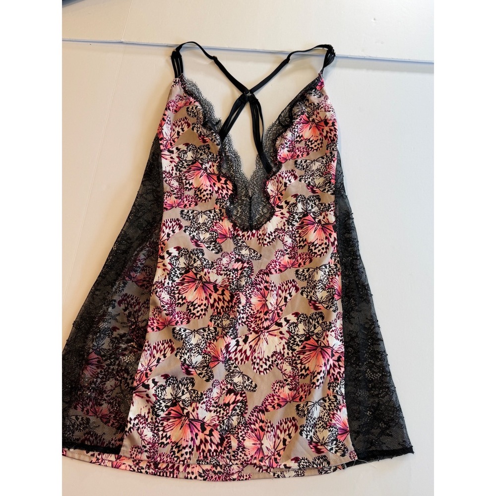 Victoria's Secret Butterfly Print Satin Lace Trim Caged Back Chemise Pink M - Picture 3 of 5